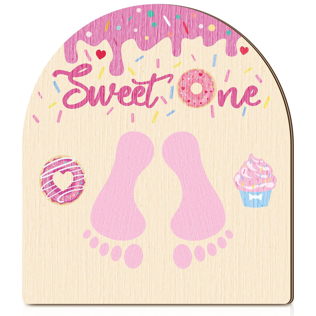 Beeveer Baby First DIY donuts footprint art sign hangs in the nursery for memories