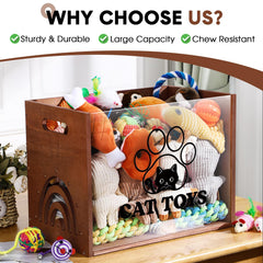 Beeveer durable wooden toy bin with side handles for portability