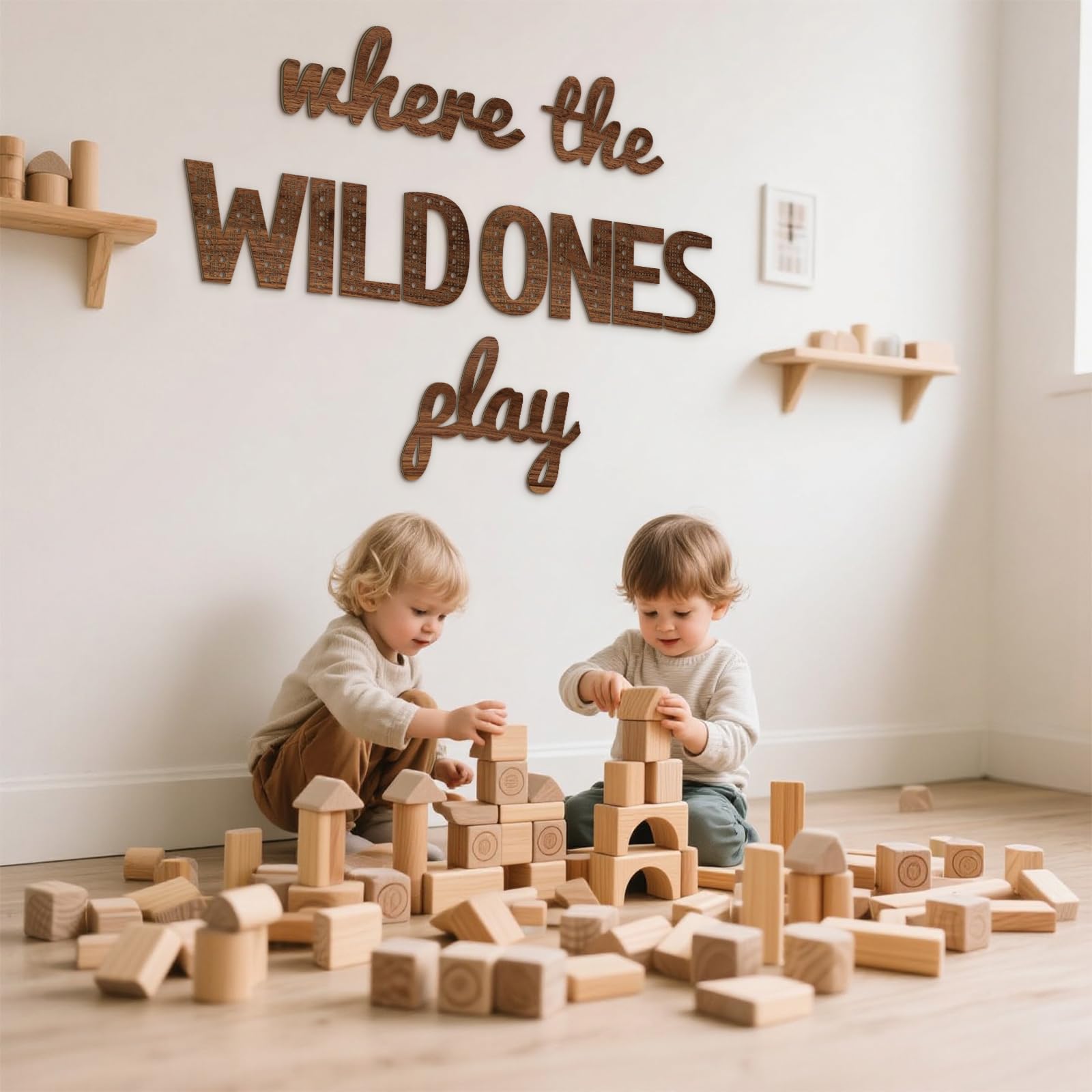 Beeveer Where the Wild Ones Play sign set brightens spaces with carved wood art.