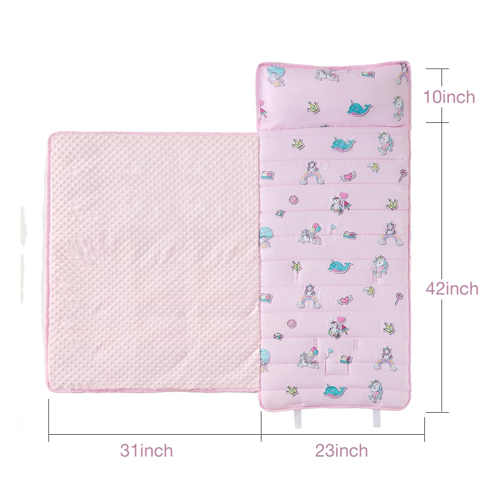 beeweed pink unicorn themed nap mat for imaginative rest