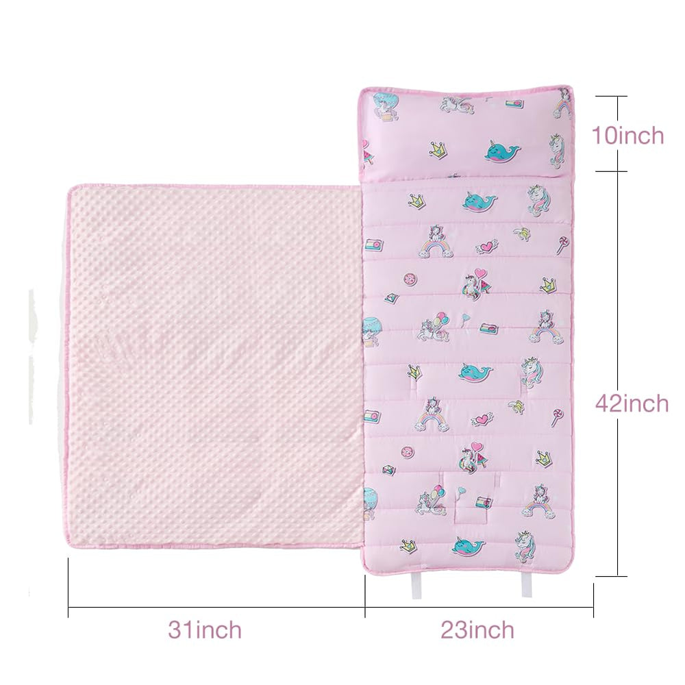 beeweed pink unicorn themed nap mat for imaginative rest