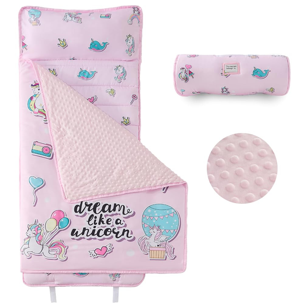 beeweed toddler nap mat rolled up with handles for easy daycare transport