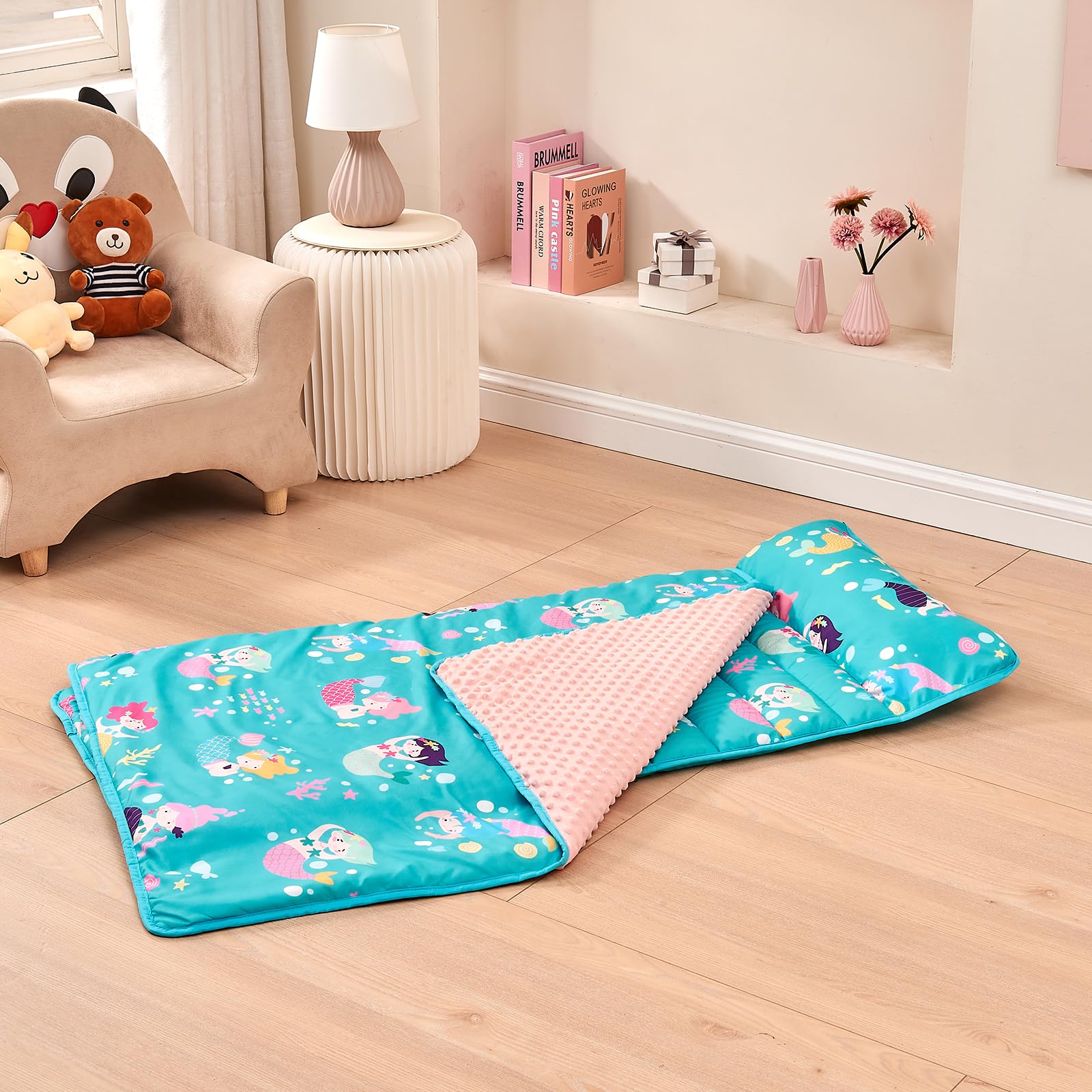 Beeweed toddler sleeping bag in use during daycare or travel