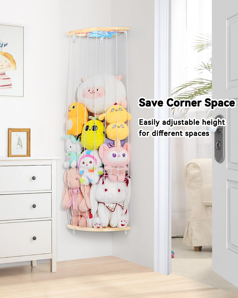 Befayoo adjustable-height hammock adapts to room height and growing plush collections.