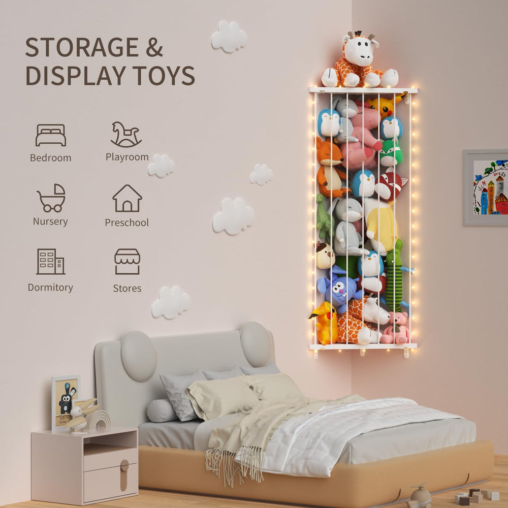 Fits nursery, playroom, or bedroom decor while keeping toys off the floor.