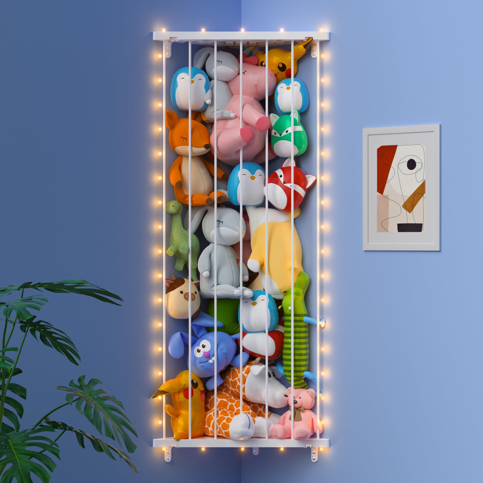 Befayoo corner stuffed animal storage with adjustable length for versatile toy organization.