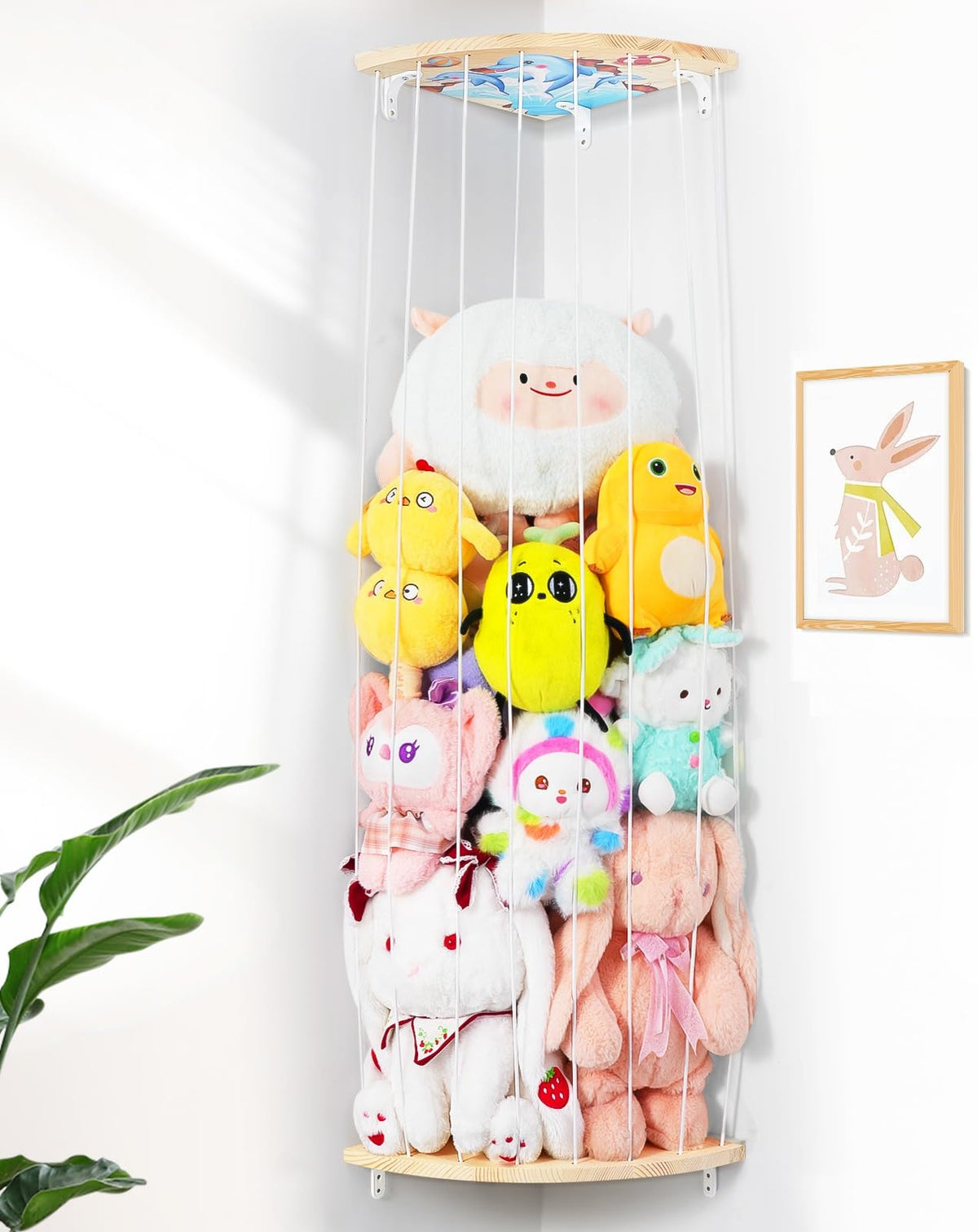 Befayoo corner stuffed animal storage net keeps plush toys organized and accessible for kids.