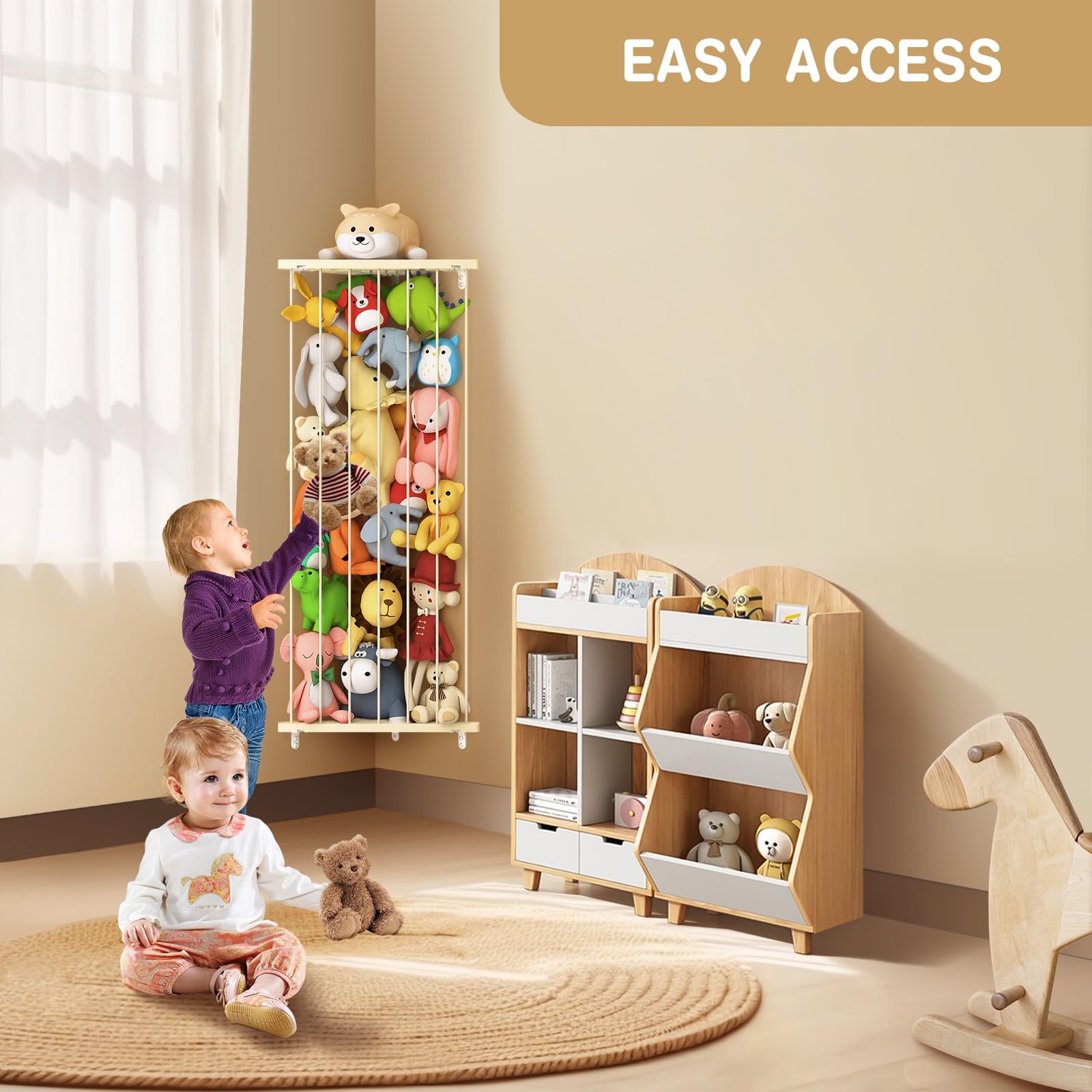 Befayoo plush organizer uses elastic ropes to prevent dropping.