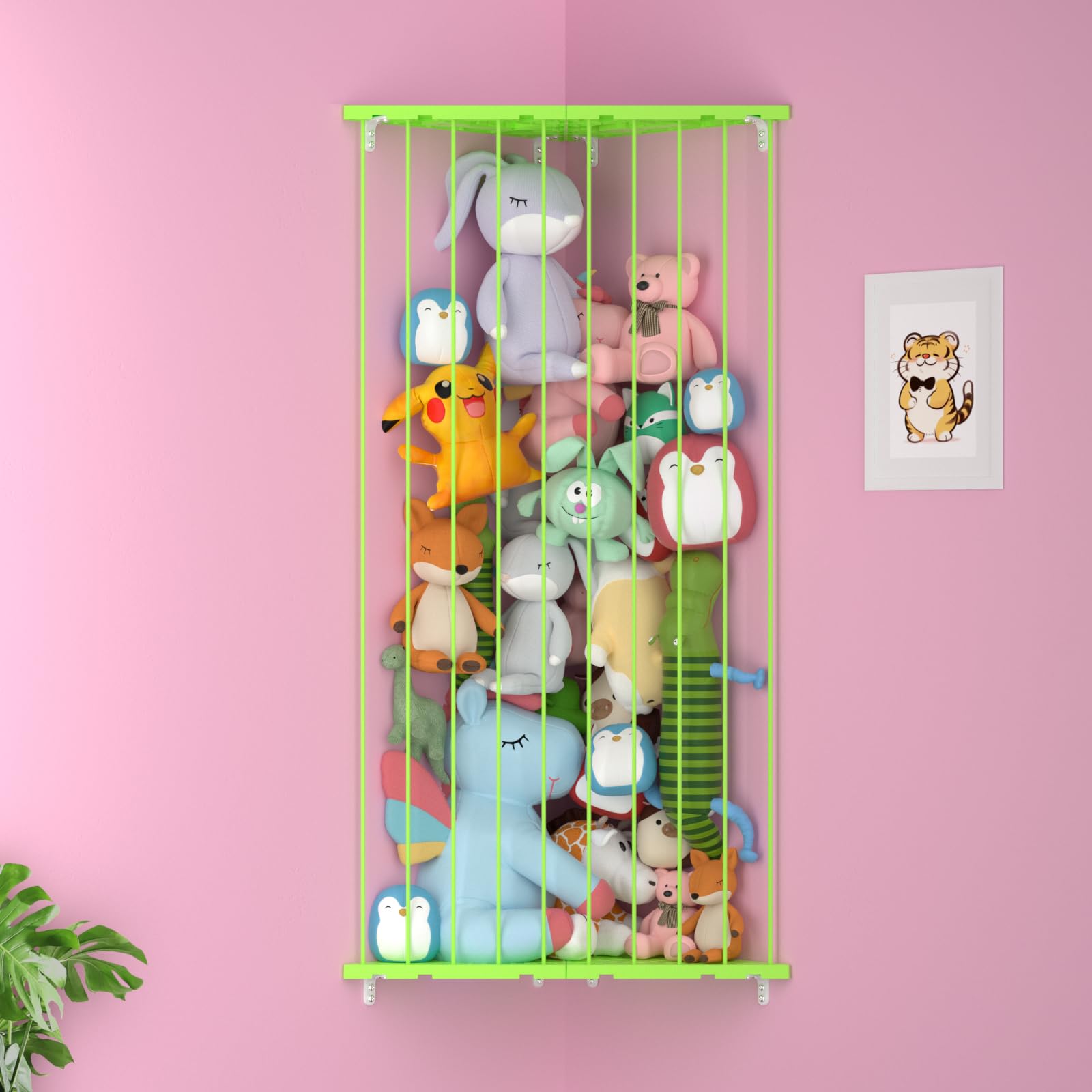 Befayoo stuffed animal storage corner with adjustable length neatly holds plush toys.