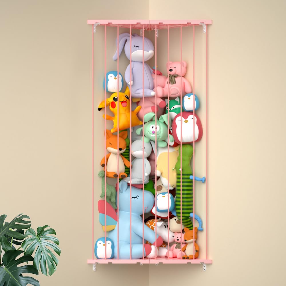 Befayoo stuffed animal storage shelf pink keeps toys off the floor and tidy