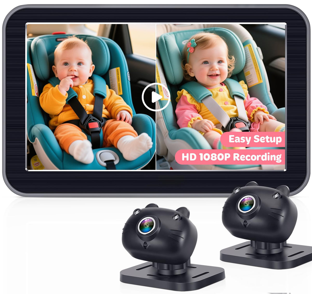 Befumly 2-Kids Baby Car Camera front view offers clear dual monitoring for twins.