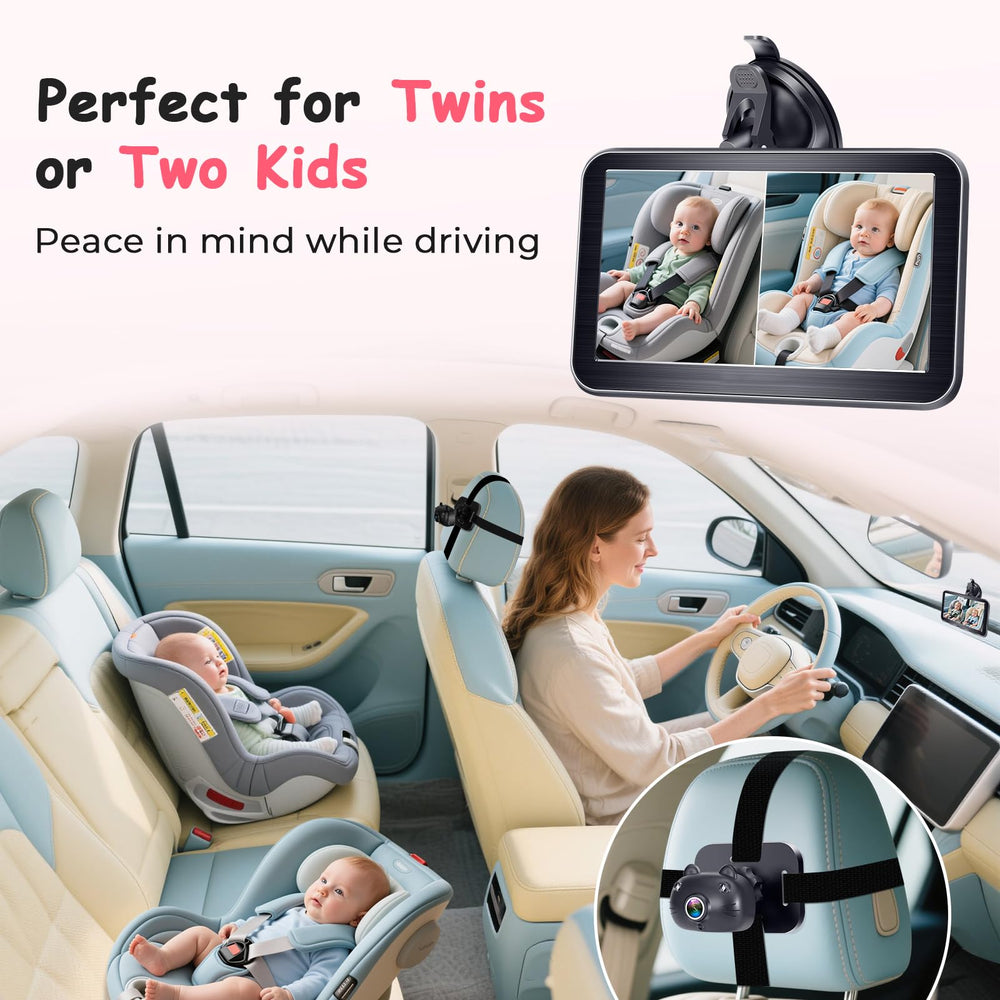 Befumly backseat monitor with split-screen and 7-inch display helps supervise two children.