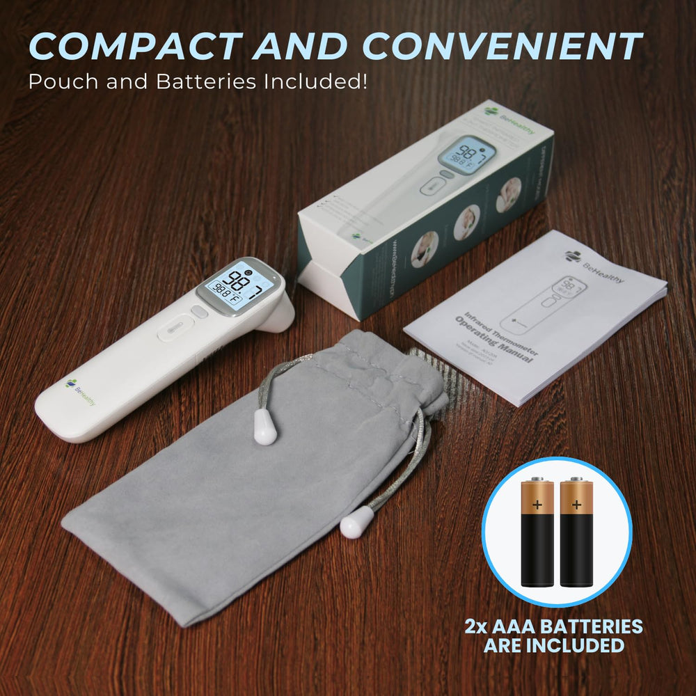 BeHealthy thermometer accessories include pouch and manual for convenient setup.