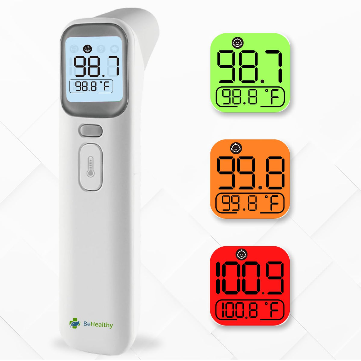 BeHealthy thermometer front view shows compact design for quick checks.