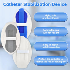 BeHerk breathable catheter stabilization device in blue keeps skin comfortable during wear.