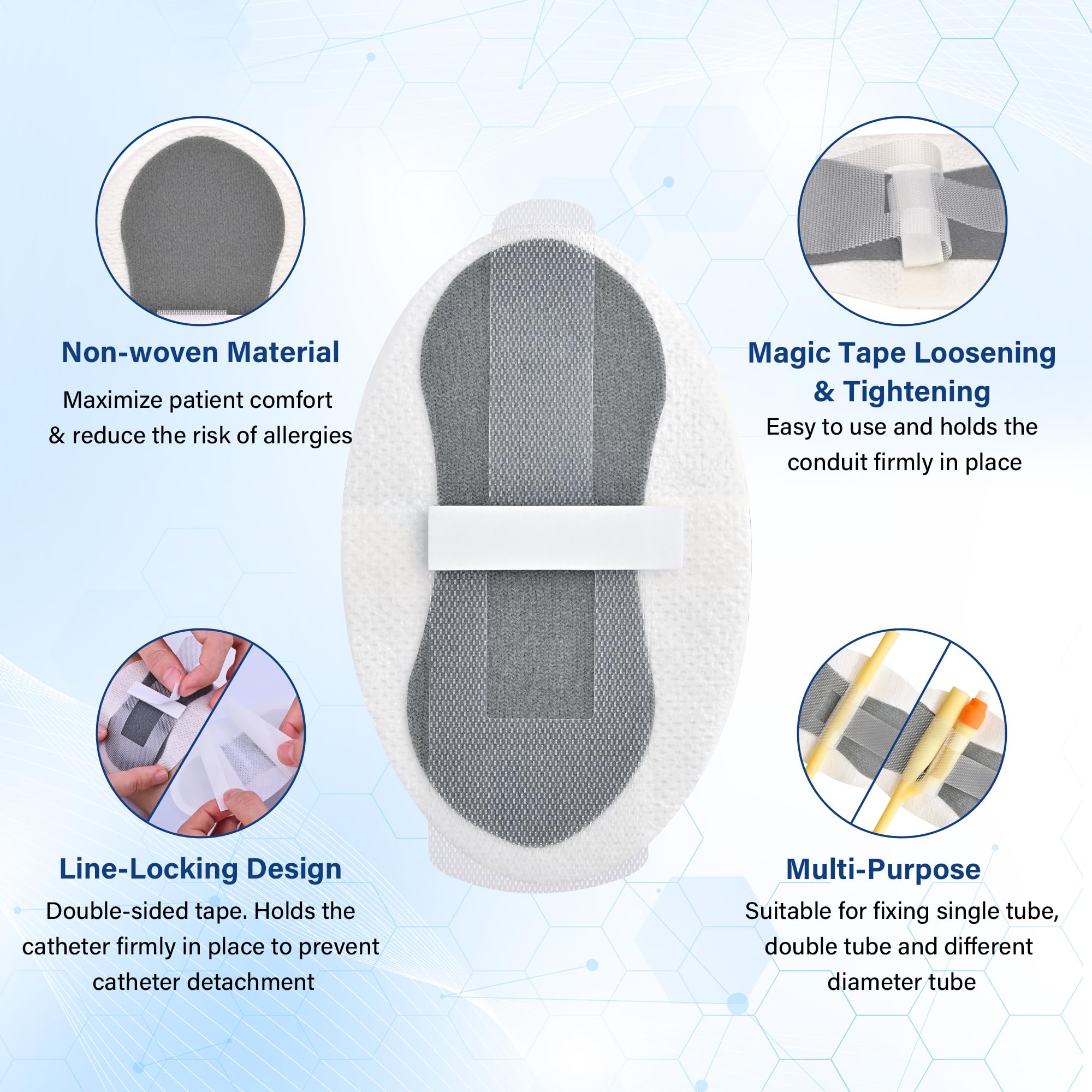 BeHerk catheter stabilization device compatible with single and double tubes.