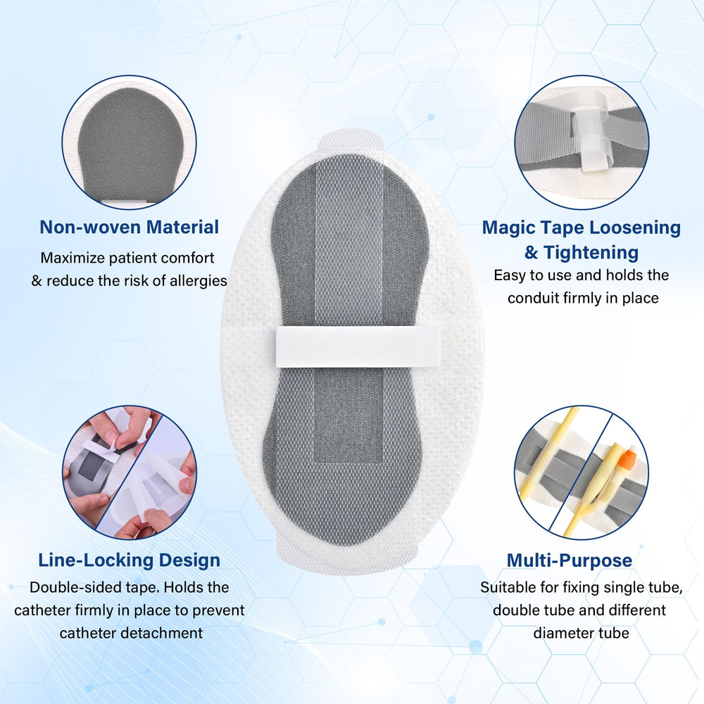 BeHerk catheter stabilization device compatible with single and double tubes.