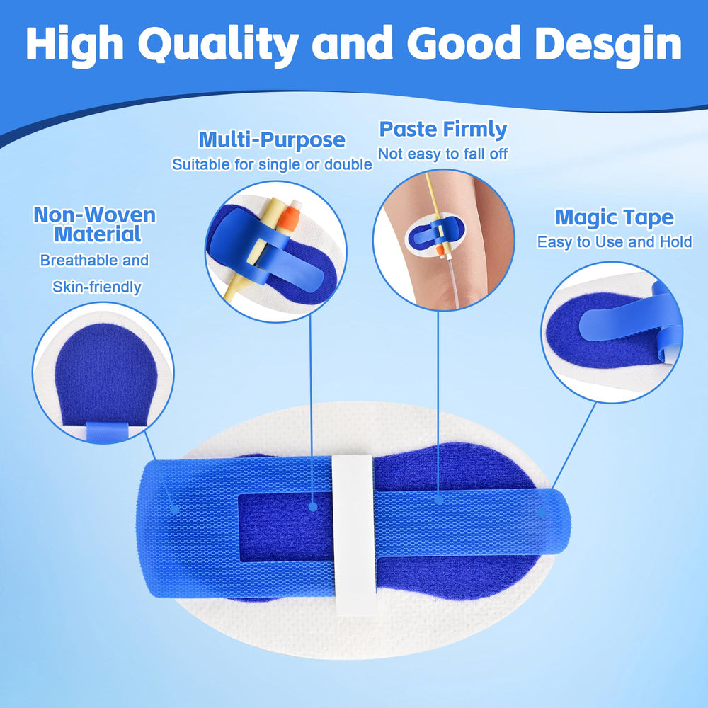 BeHerk self-adhesive catheter tube holder in blue with skin-friendly adhesion.