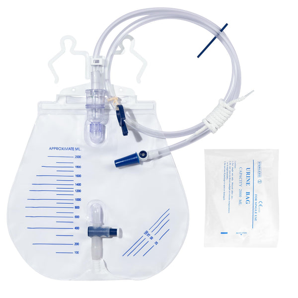 BeHerk urinary drainage bag with 2000 mL capacity for extended use.