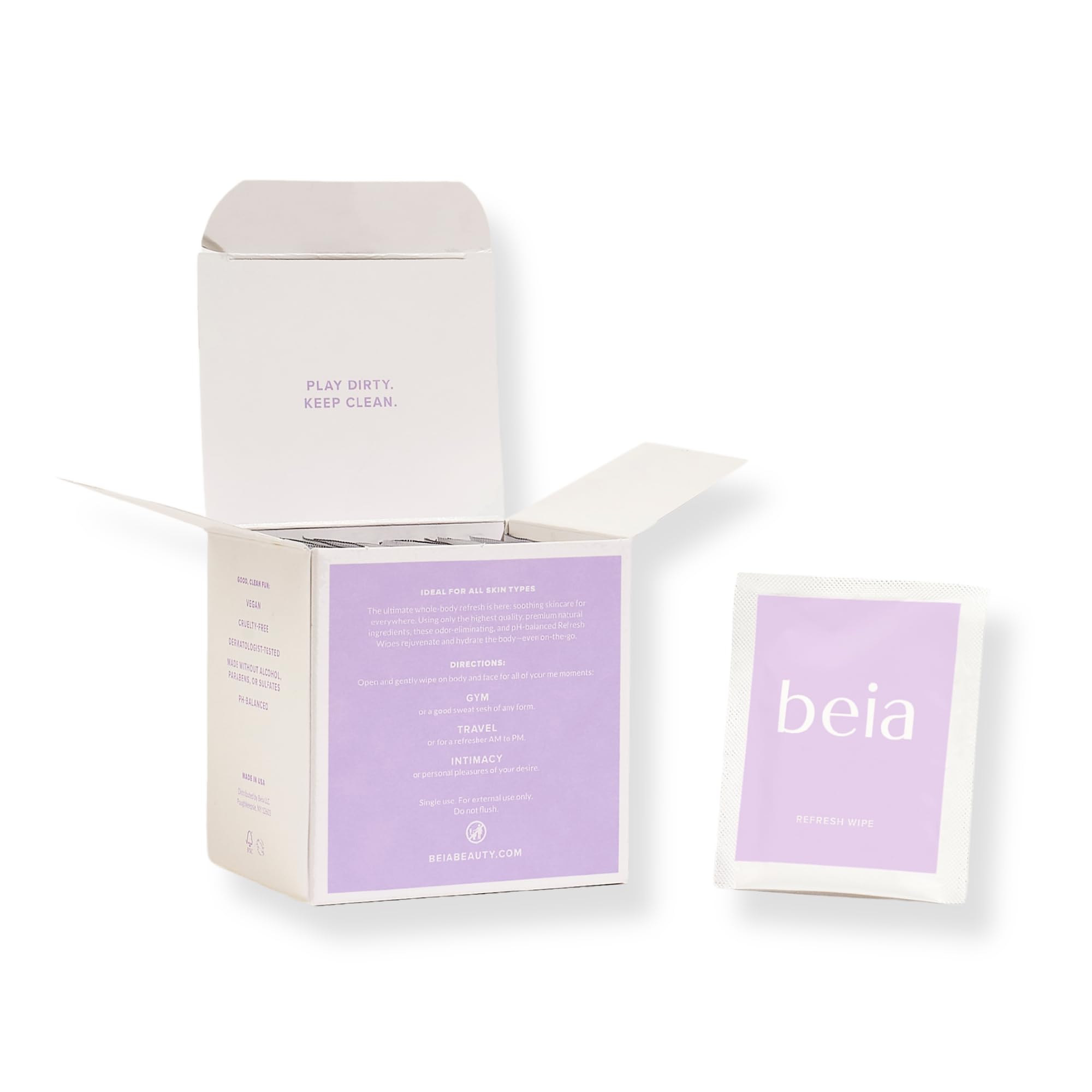Beia travel pack wipes keep 15 wipes ready in a compact pouch.