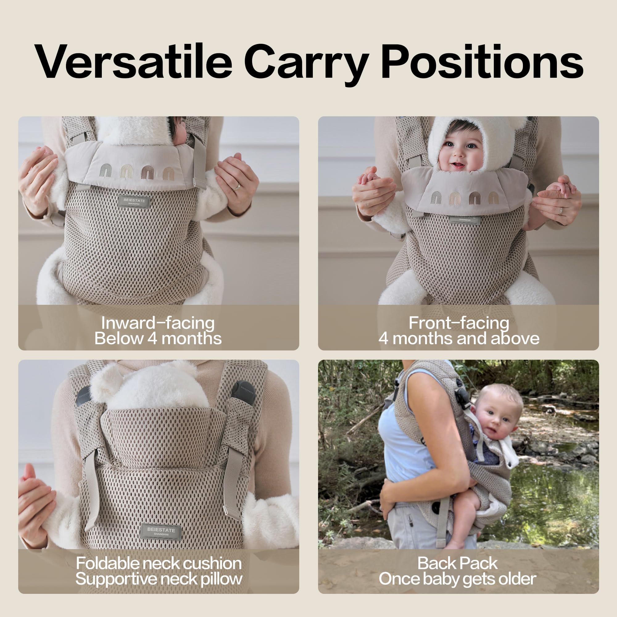 BEIESTATE Rainbow Carrier includes bibs and sun accessories for outings