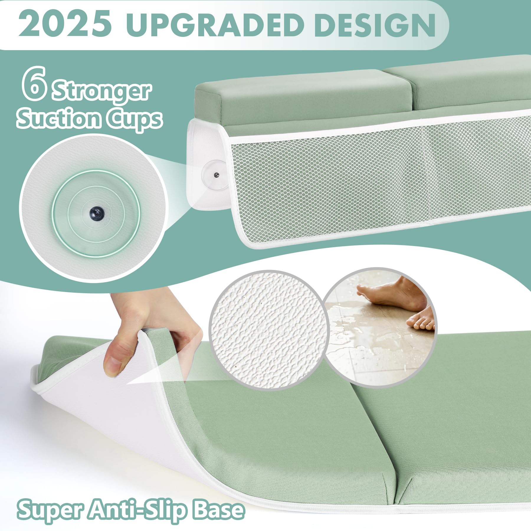 Beiens bath kneeler with suction cups securing it to the tub for stability.