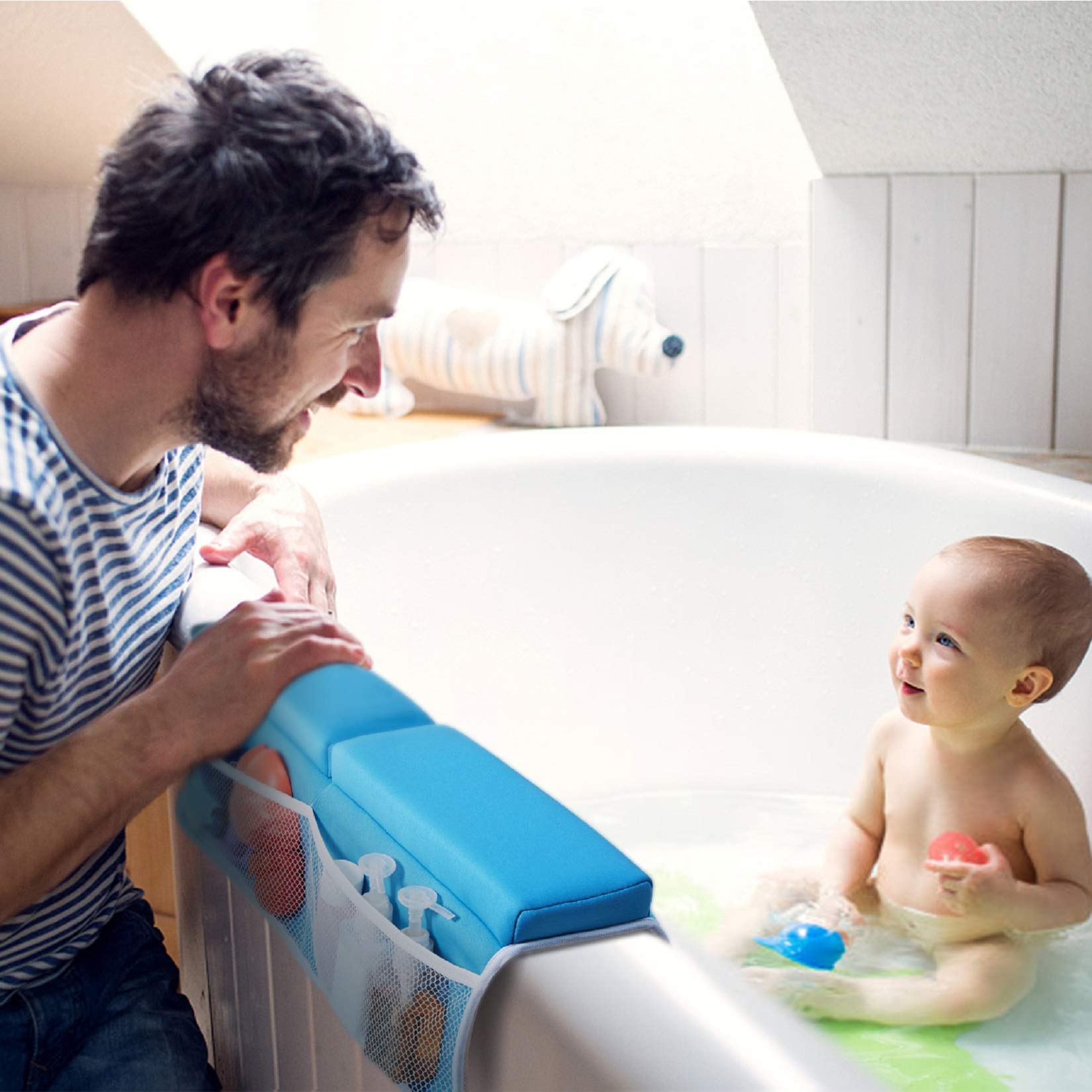 beiens bath kneeler blue with toy organizer keeps bath essentials handy while traveling