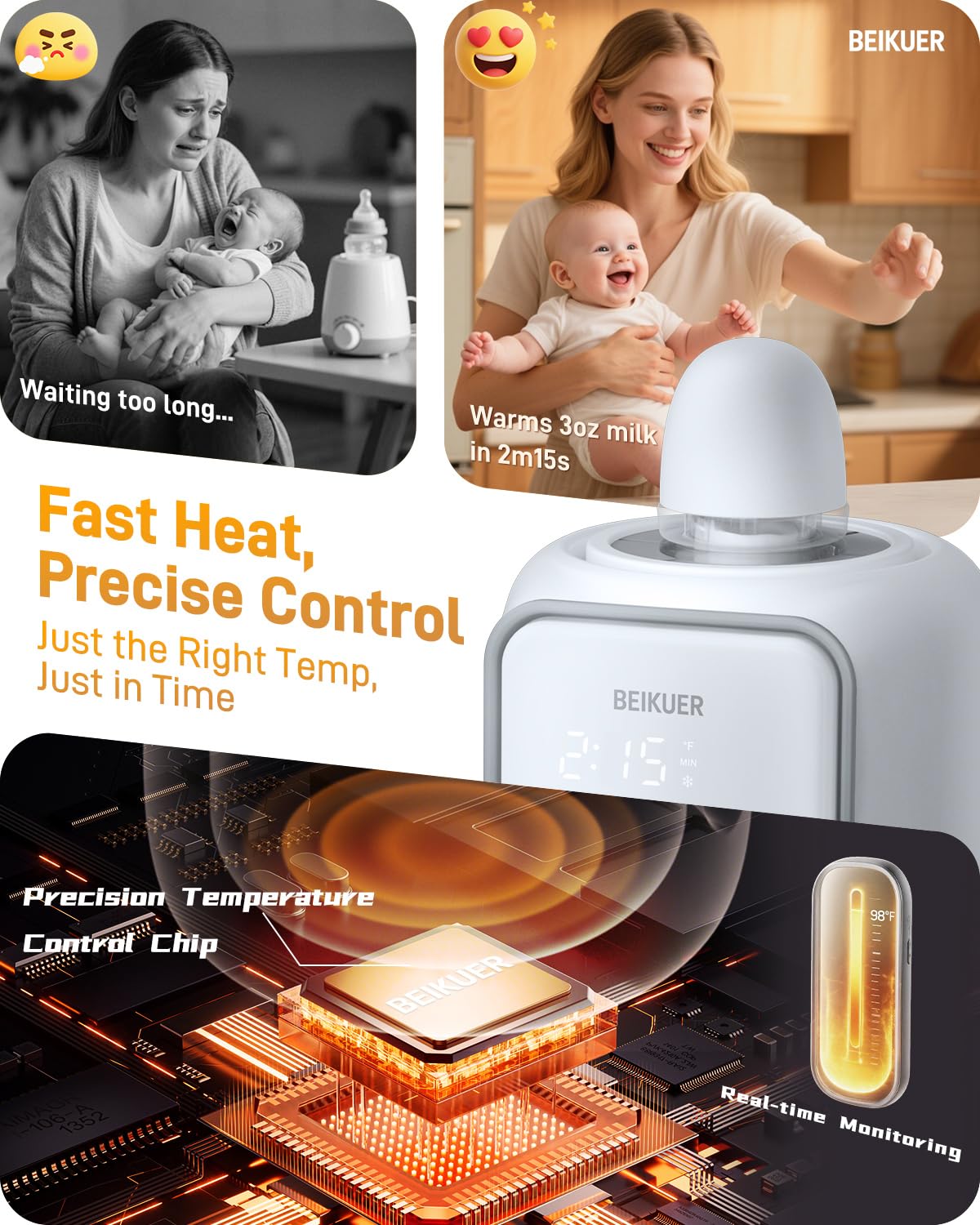 Beikuer 98°F temperature preservation supports gentle milk warming.