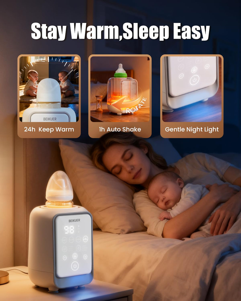 Beikuer night light provides gentle visibility during feeds.