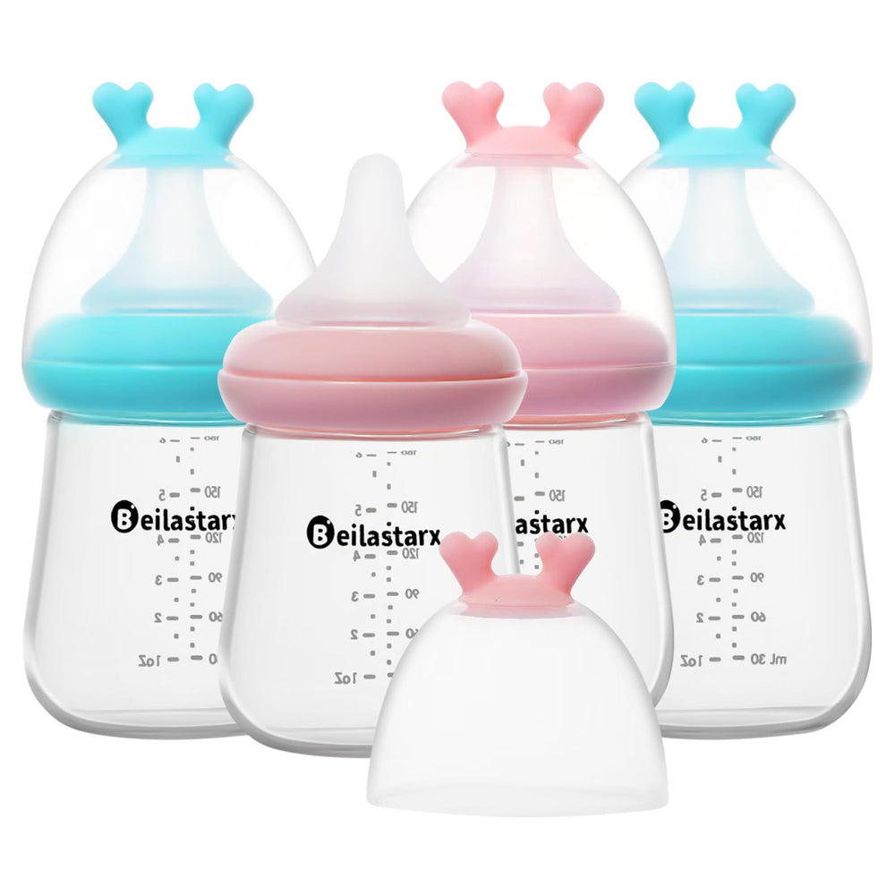 Beilastarx glass baby bottle 4oz with natural response nipple for gentle feeding.