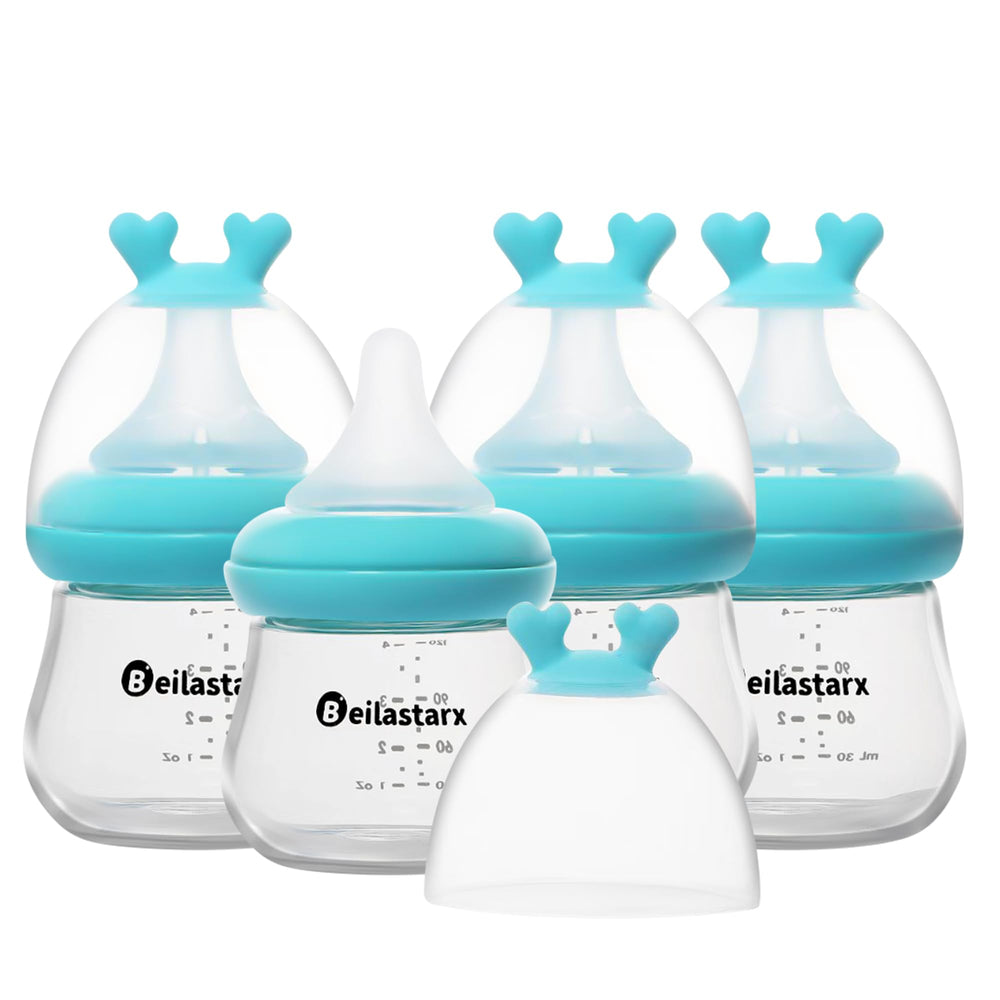 Beilastarx glass baby bottle blue 4oz pack, heat-resistant and easy to sterilize