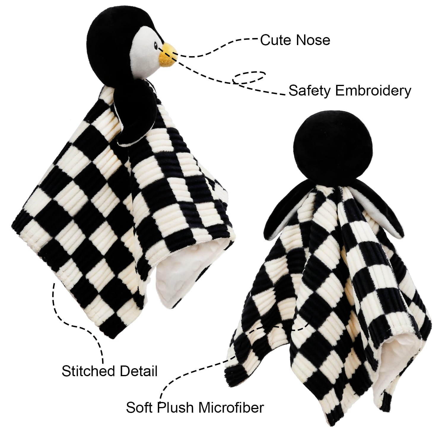 BEILIMU penguin lovey blanket back Minky dot texture adds extra hug factor.