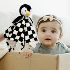 BEILIMU penguin lovey blanket gingham checker pattern stimulates visual interest for infants.