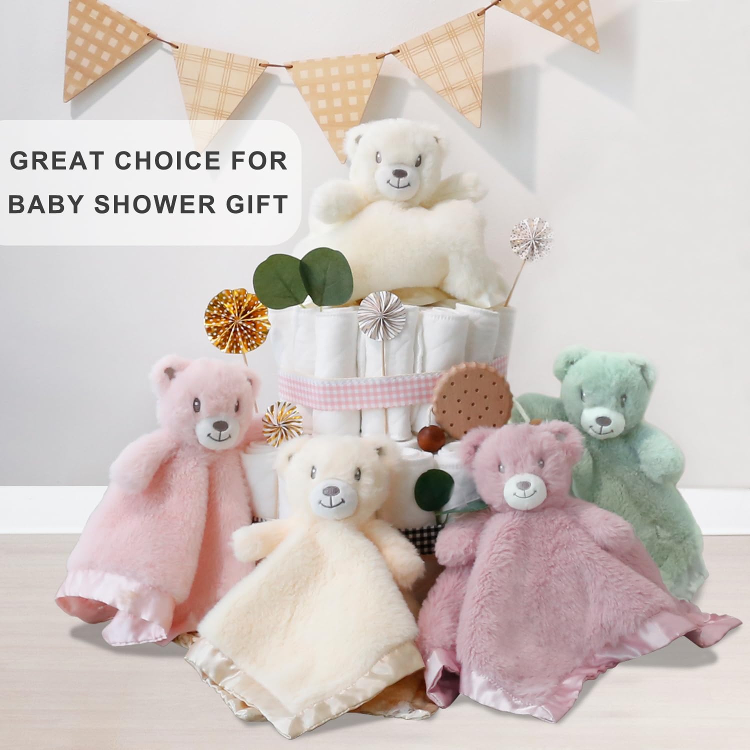 BEILIMU Pink bear lovey, a gift-ready baby security blanket
