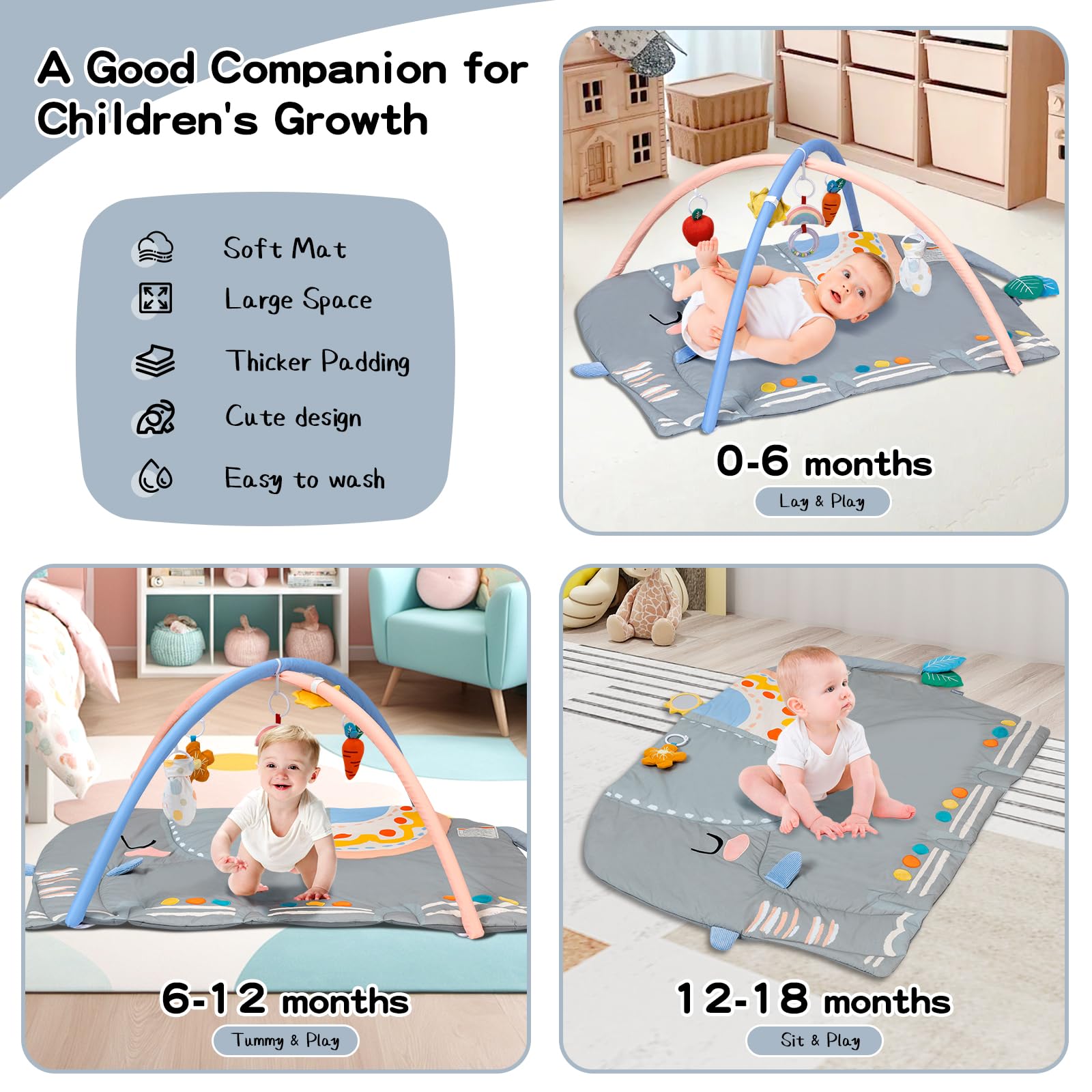 BEINGMATE Care elephant-mat plush surface invites restful playtimes on the floor.