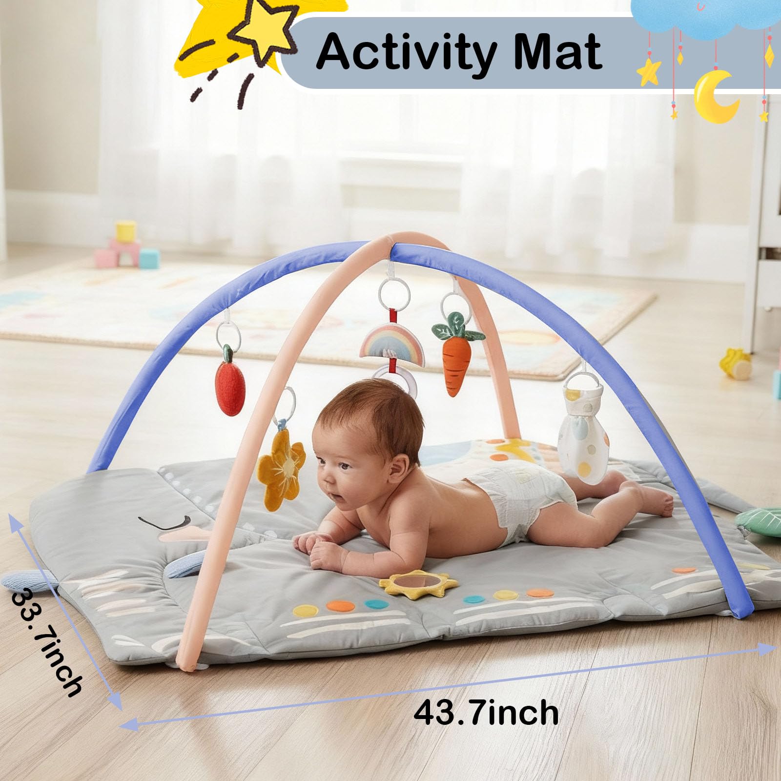 BEINGMATE Care six detachable toys on the play gym spark motor skill practice.
