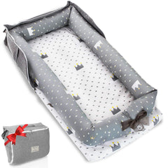 BEIARA crown print baby lounger offers cozy, secure support for growing infants.