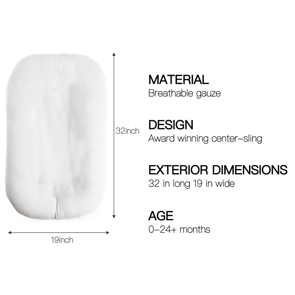 Beisurznga baby lounger suitable for 0-24 months in use.