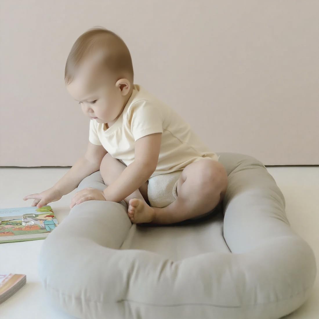 Beisurznga baby lounger in use during awake-time play.
