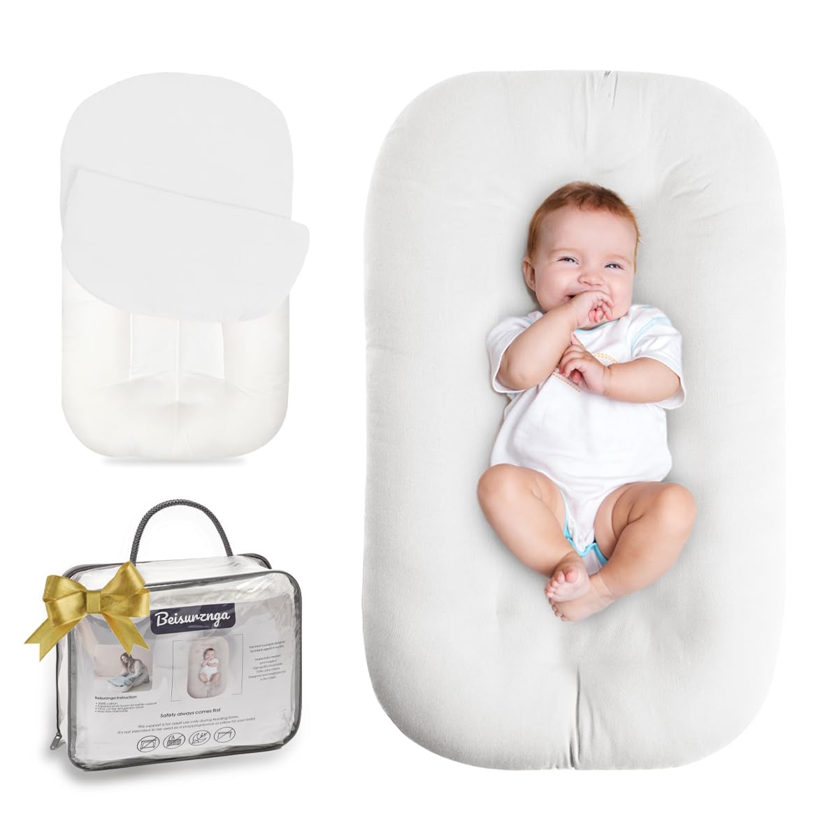 Beisurznga baby lounger newborn snuggle me for a cozy nap or playtime.