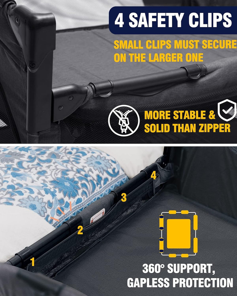 BEKA bassinet reinforced 3-rod support structure for stability