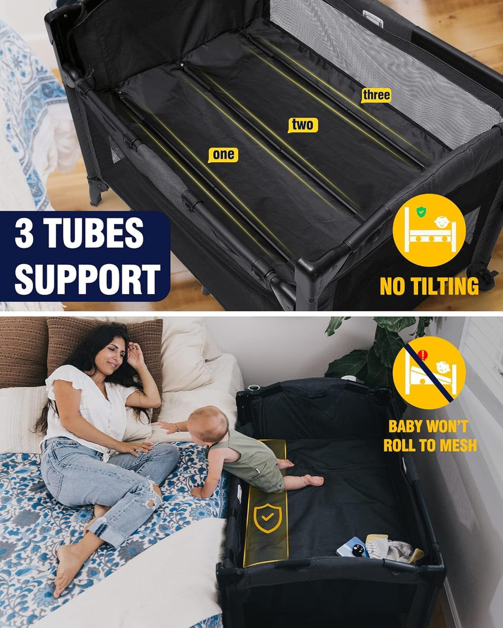 BEKA bedside sleeper shown attached to bed with secure strap system