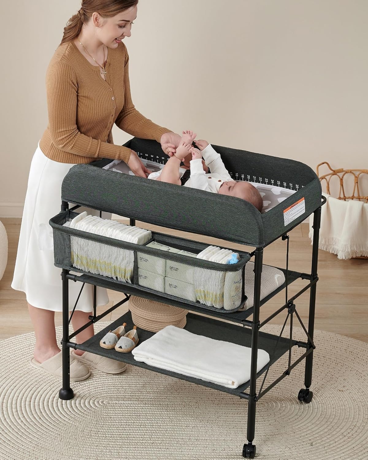 BEKA diaper changing station folds flat for compact storage and transport