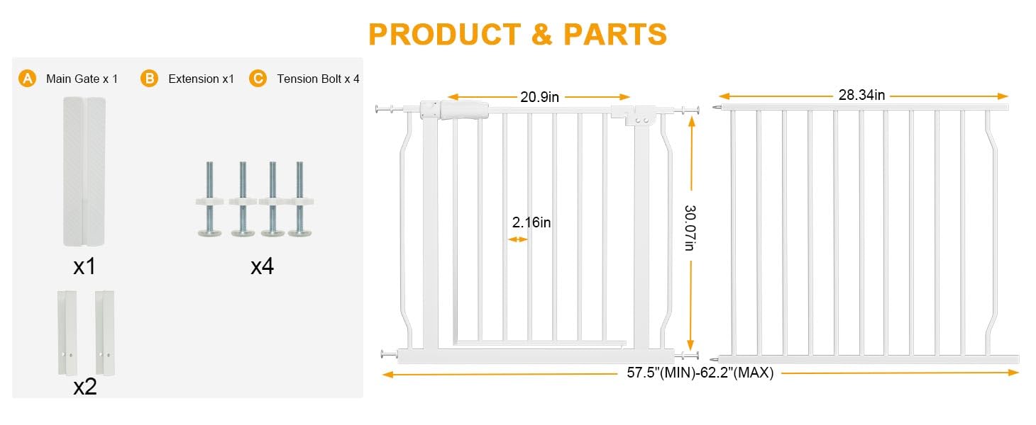 BELABB pressure-mounted gate shows tool-free installation for stairs and doorways