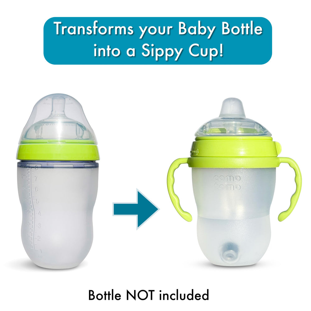 Ergonomic bottle handles aid small hands to grip independently
