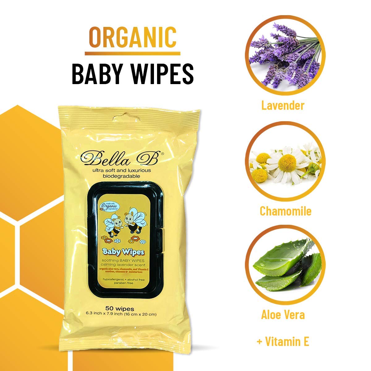 Bella B hypoallergenic, alcohol-free wipes shown in a sealed pack for safe and everyday use.