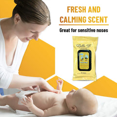 Bella B lavender-scented wipes in hand offer a calming aroma and gentle cleaning for delicate skin.
