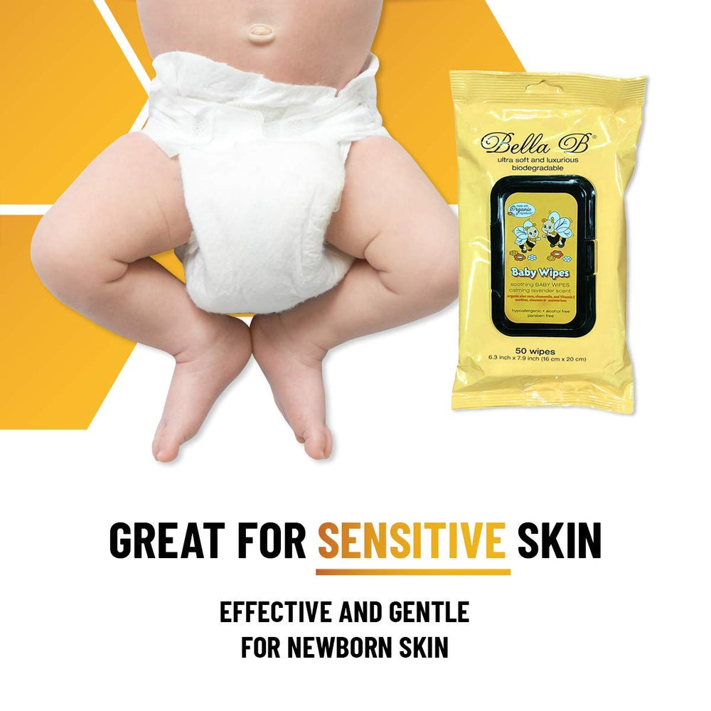 Bella B wipes designed for newborns with sensitive skin, offering gentle cleansing and comfort.