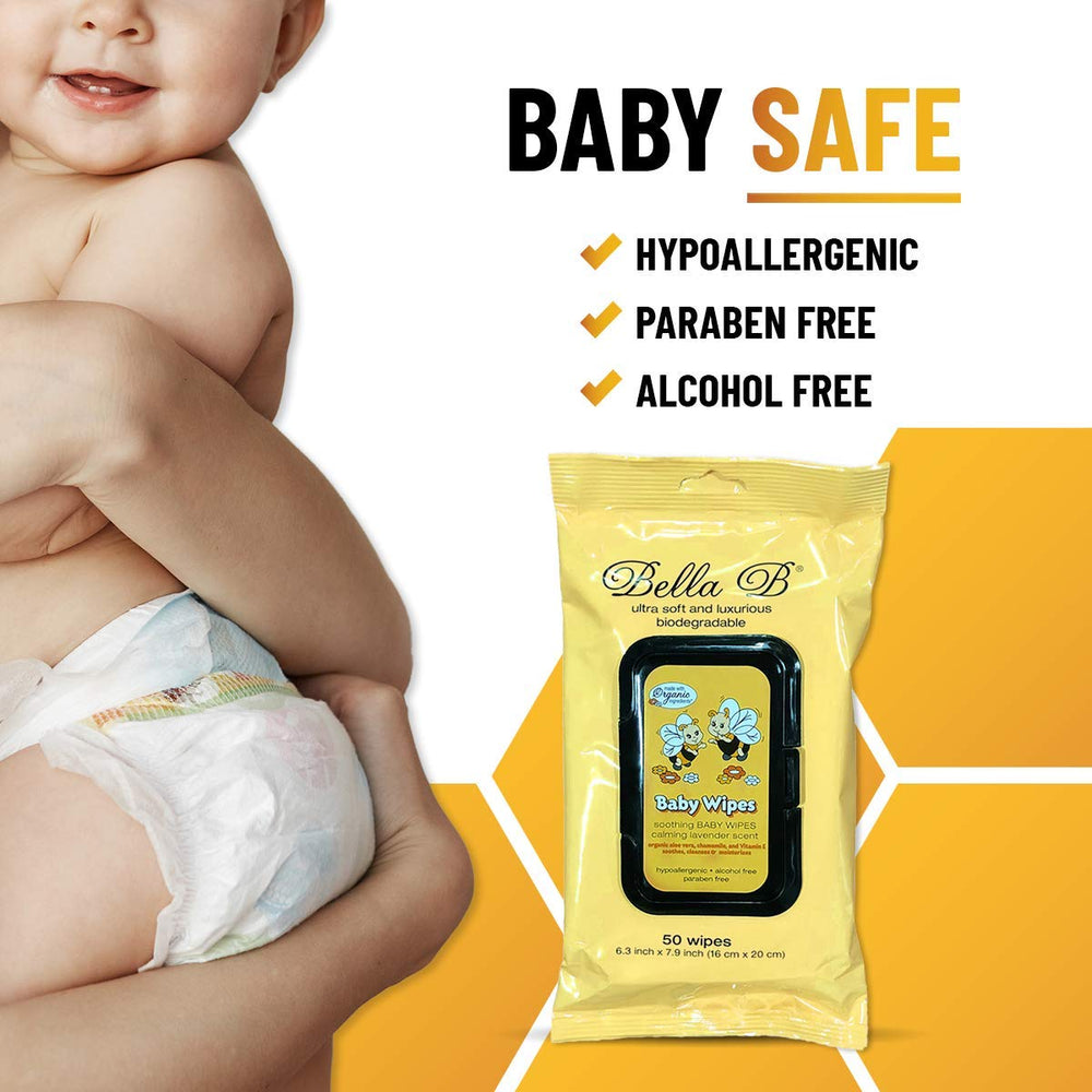 Bella B pop-up pack of wipes is ready for on-the-go cleaning and messes.