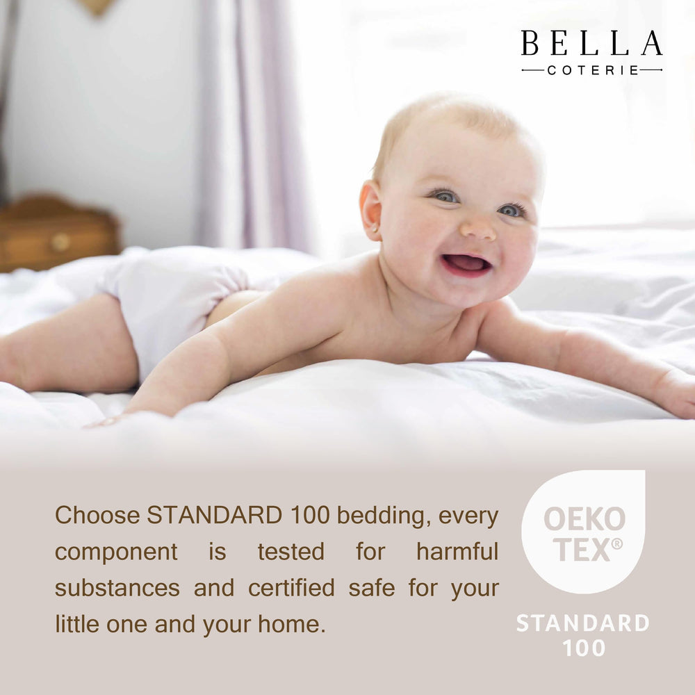 BC Bella Coterie bamboo crib sheet close-up highlights breathable viscose from bamboo fibers.